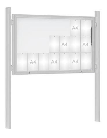 Vitrine extérieure anodisée 75 - sur poteaux oblongs - affichage simple face - 8 à 30 A4 - Plexi chocs_1