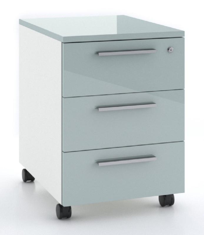 Caisson mobile 3 tiroirs blanc bicolore - Ofitres - Blanc pastel, Aigue Marine brillant_1