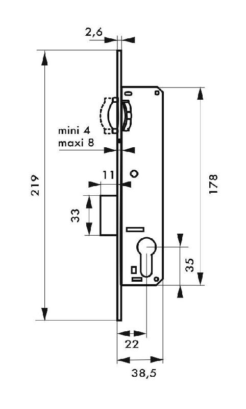 Serrure encastrable pour porte d'intérieur à cylindre - acier embouti - THIRARD - entr'axe 72 mm_1