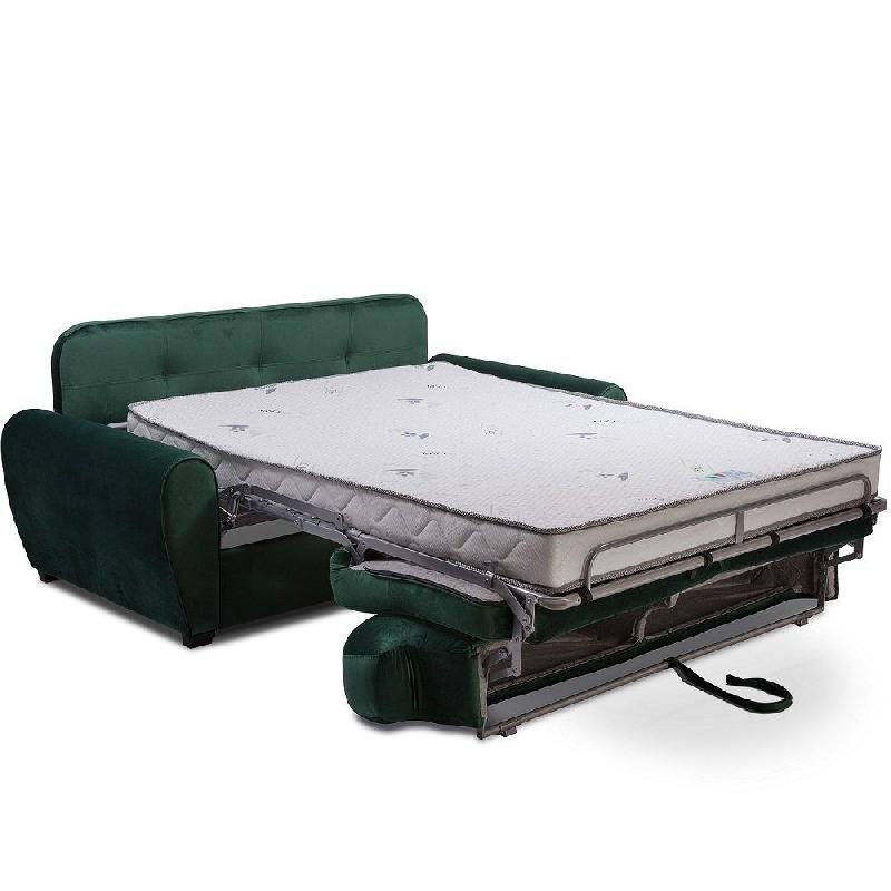 Canapé convertible Club Newton Express en velours vert - sommier à lattes 140x197 cm - matelas 16 cm Silvercare_1