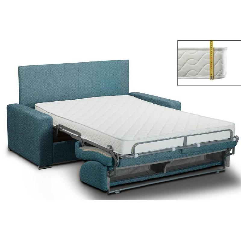 Canapé Belle Époque CanapExpress - 3 places convertible avec matelas mémoire 22 cm - Tête de lit intégrée - Velours turquoise_1