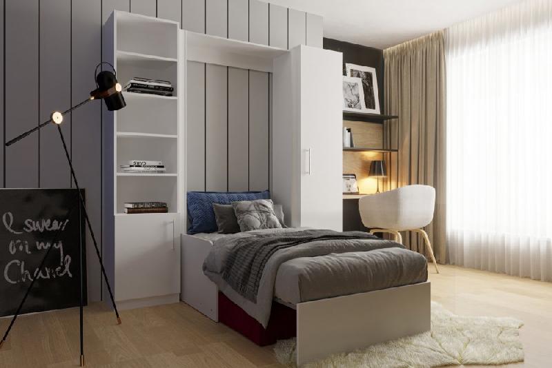 Composition lit escamotable Dynamo Sofa - accoudoirs blanc, tissu rouge, 90x200 cm - L : 205 cm_1