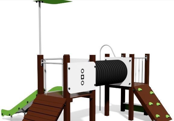 Structure de jeux pour aire de jeux en acier inox ou bois avec panneaux en plastique recyclé - Collection RECO_1