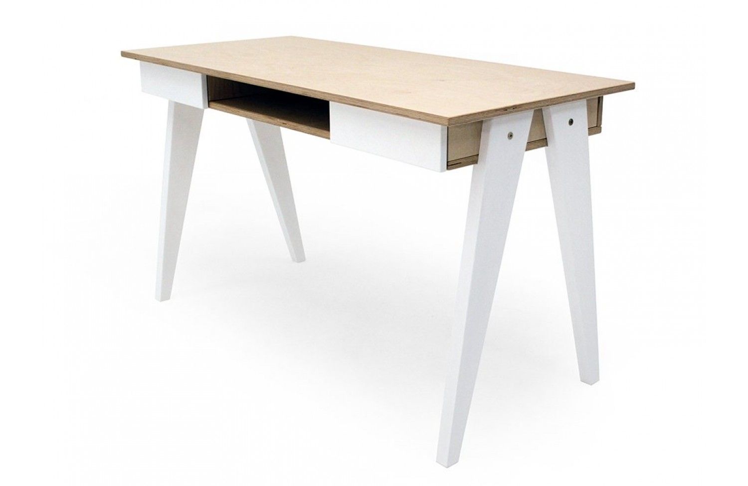 Bureau droit design Radis - Huh - 2 tiroirs - Contreplaqué bouleau - 75 cm de hauteur_1