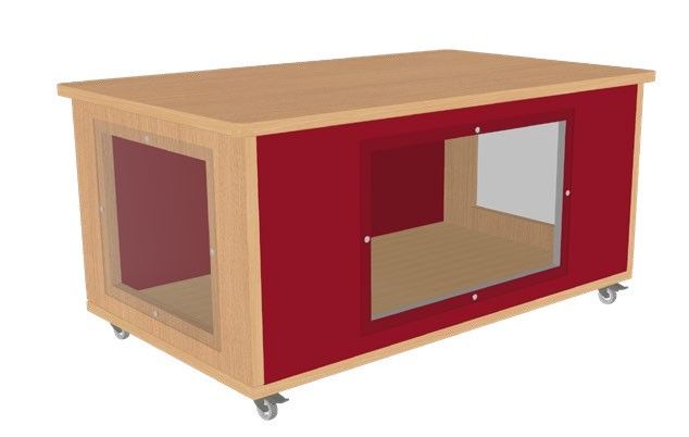 Table activité transparence - 3 façades transparentes - Dimensions L880mm x H400mm x P520mm - Roulettes multidirectionnelles à freins_1