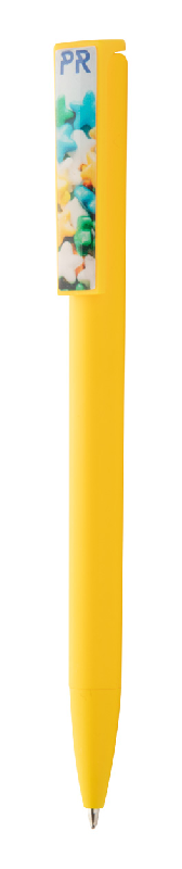 Stylo à bille en plastique - mouvement spécial du clip - encre bleue - couleur jaune - 9.2 gr_1