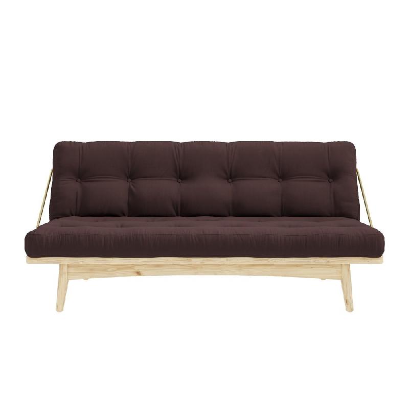 Banquette futon FOLK en pin massif - coloris marron - couchage 130 x 190 cm - design scandinave avec accoudoirs en métal_1