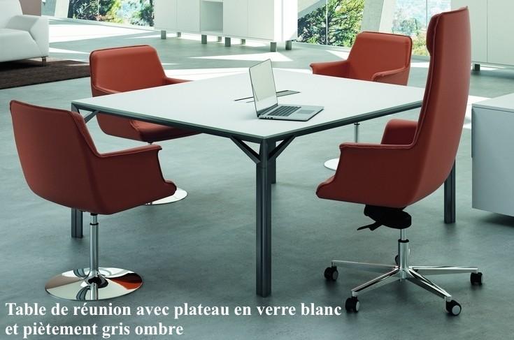 Table de réunion X8 pour 4 à 6 personnes, plateau en verre blanc - Officity. - 140, Anthracite, Blanc_1