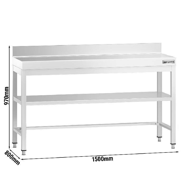 Table Inox de travail Premium avec Dosseret et Étagère - Profondeur 800 mm - 1500_1