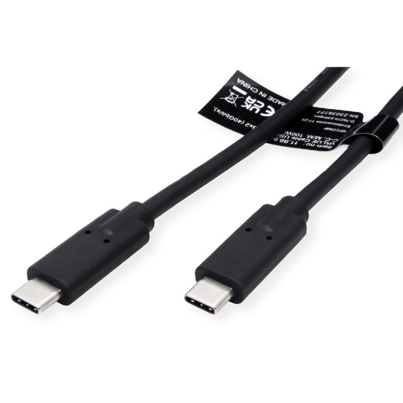 VALUE Câble USB4 Gen3x2, C–C, M/M, 8K UHD-2, 40Gbit/s, 100W, noir, 0,8 m_1