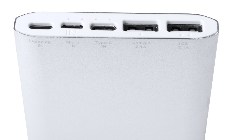 Power bank en aluminium - 10000 mAh - 2 ports USB et 2 ports USB-C - Couleur argenté_1
