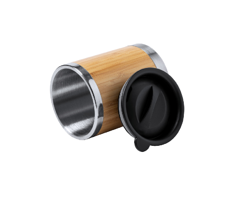 Mug thermos isotherme - double paroi inox et bambou - 300 ml_1