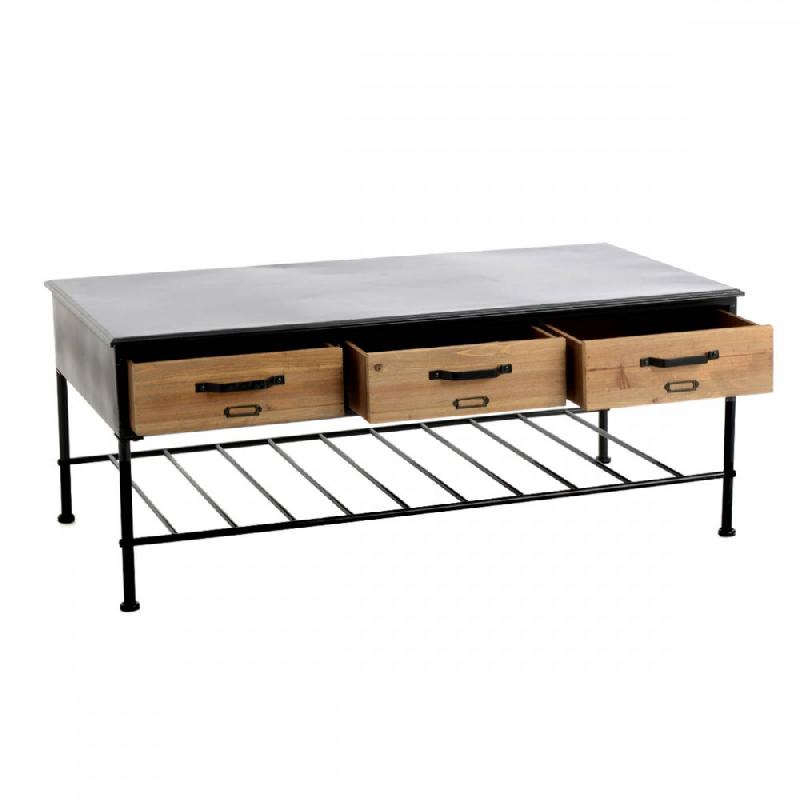 141446 - Table basse indus rétro 3 tiroirs - bois et métal, style industriel et colonial, 110x62 cm_1