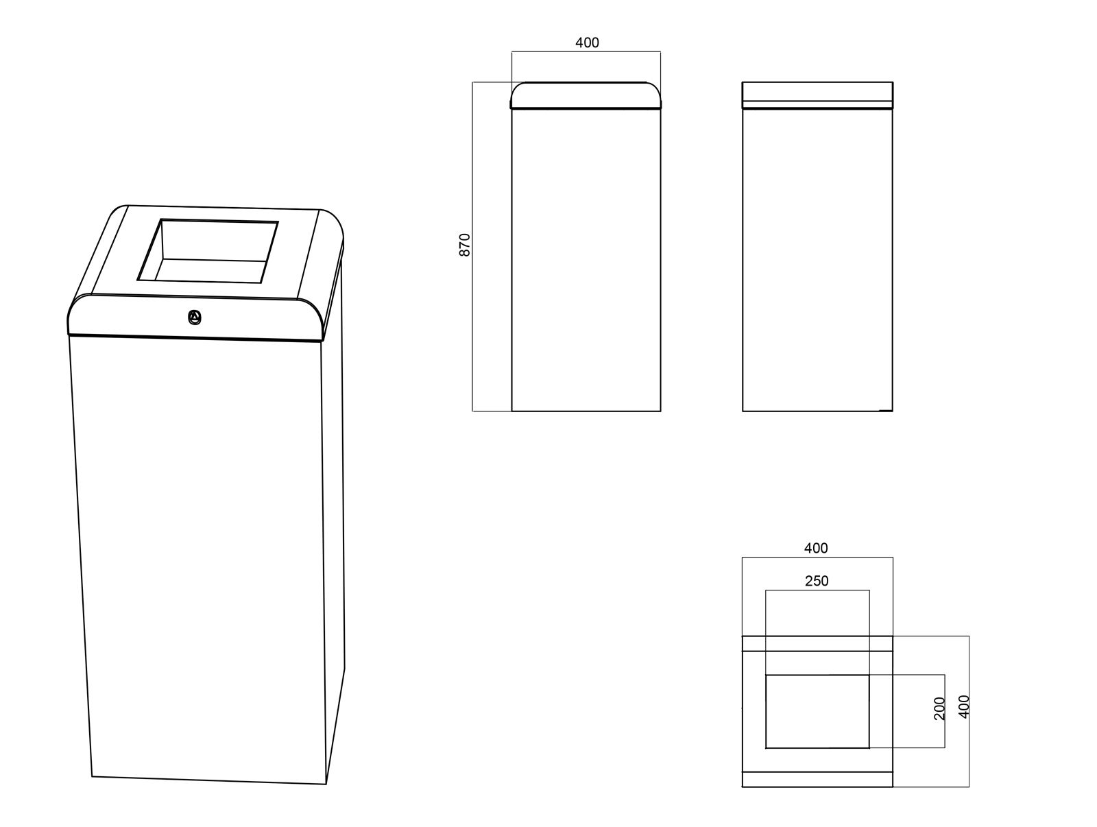 La corbeille LIGHT - Poubelle publique - The Italian Lab - Dimensions L 400, P 400, H 870 mm - Capacité 100 L_1