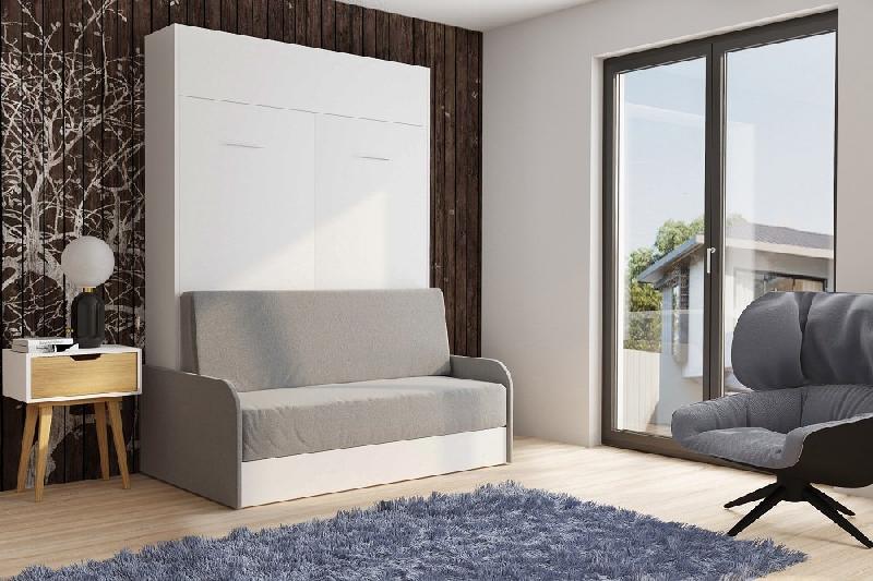 Armoire lit escamotable Dynamo Sofa - Canapé avec accoudoirs en microfibre gris - Couchage 140x200 cm avec sommier à lattes_1