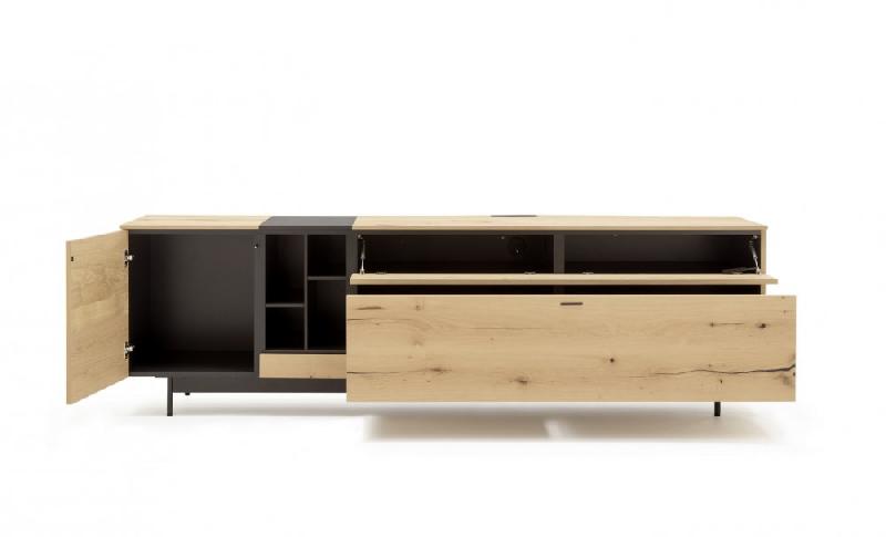 Buffet bas en chêne naturel - 1 porte, 1 tiroir, 1 abattant - Design épuré avec finition anthracite laqué_1
