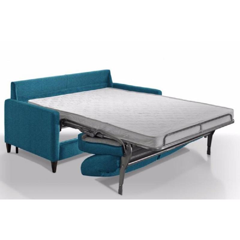 Canapé convertible express OSLO - Velours bleu turquoise - Couchage 140x197 cm - Matelas 16 cm inclus_1