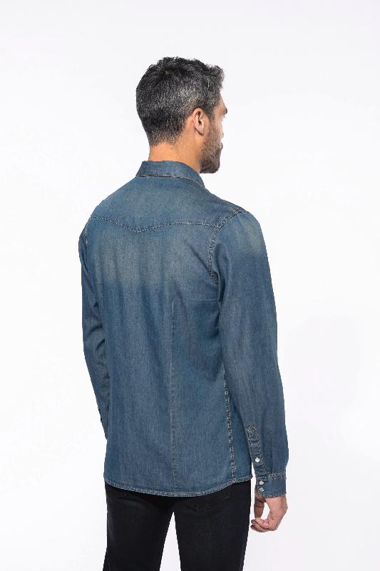 Chemise de travail denim manches longues - Réf : K519 - Kariban - 100% coton - Aspect vieilli unique_1