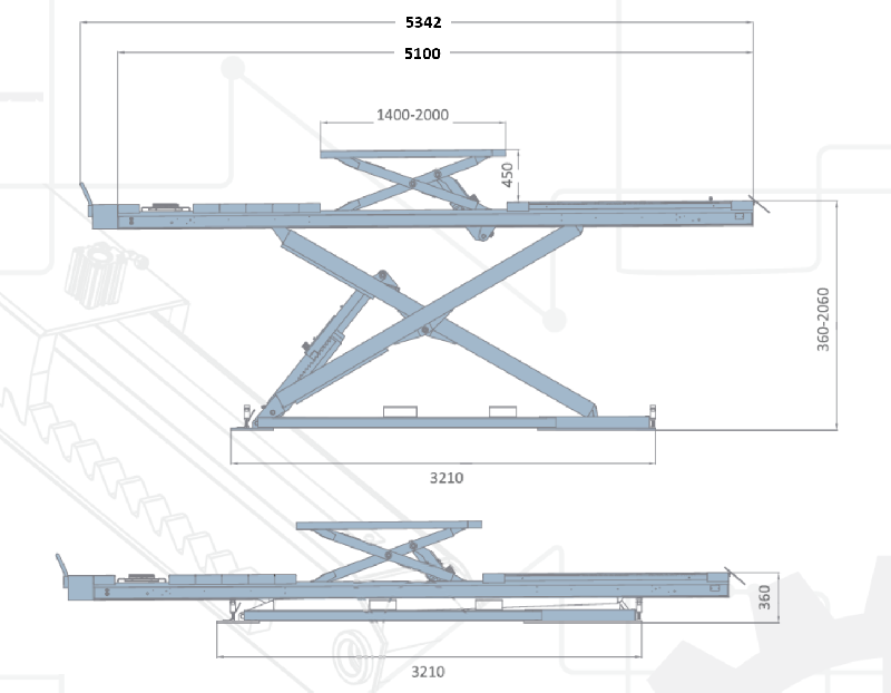Pont ciseaux encastrable 5T + levage auxiliaire 3,5T - 5100mm_1