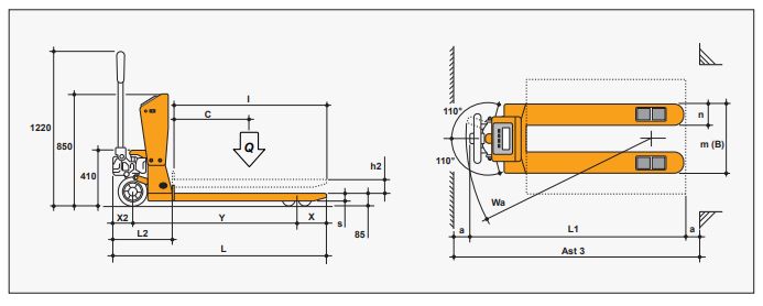 Transpalette peseur manuel OMG 120 T/B - capacité 2.0 t - divisions de 1 kg avec précision 0,1%_1
