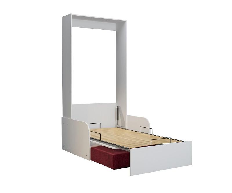 Armoire lit escamotable Dynamo Sofa - Canapé tissu rouge avec accoudoirs blancs - Couchage 90x200 cm_1