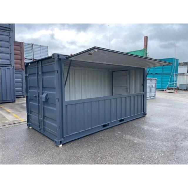 Conteneur bar 15 pieds - Structure acier robuste, plancher bois, grande ouverture frontale_1