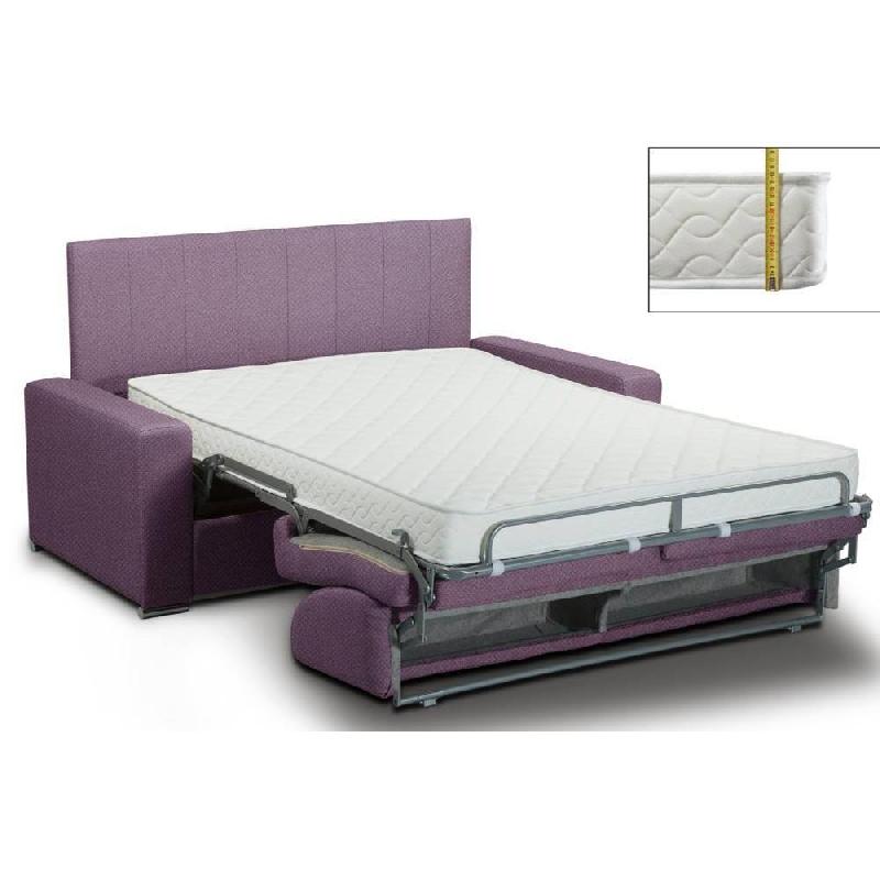 Canapé-lit convertible CanapExpress Normandie - sommier à lattes 120cm - matelas memory 22cm - tête de lit intégrée - velours lila_1