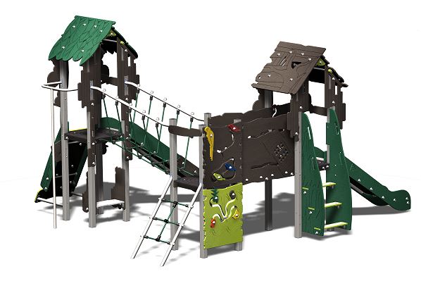 Structure de jeux 3 tours Cruzoe - CRU31201I avec toboggan, mur d'escalade et passerelle_1