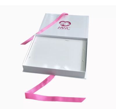 Boîte cadeau pliable brillante blanche - fermeture ruban - semelle intérieure - Zeal-X Packing - 195*140*45mm_1
