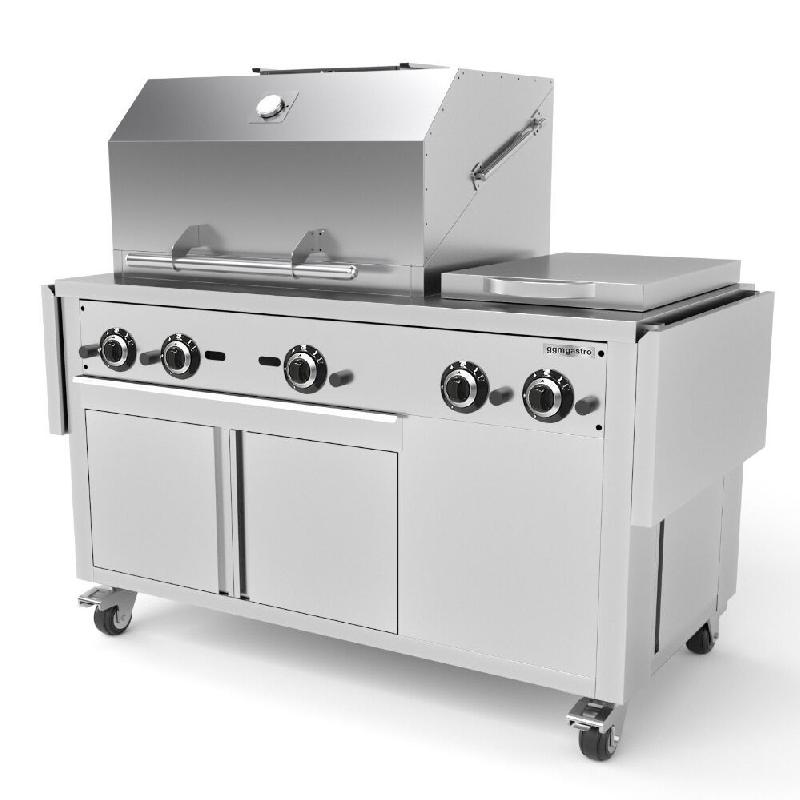 Station de Grill Gaz Professionnelle avec Broche et Cuisinière - Inox AISI 304 - GRSTE3 | GGM_1