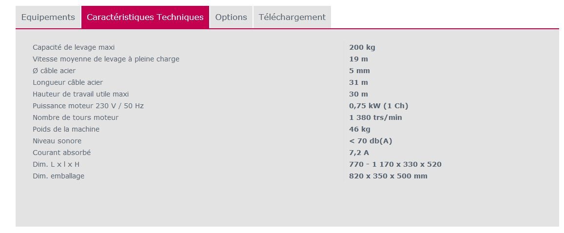 Tr 225n treuil élévateur - imer france - portée de 200 kg_1