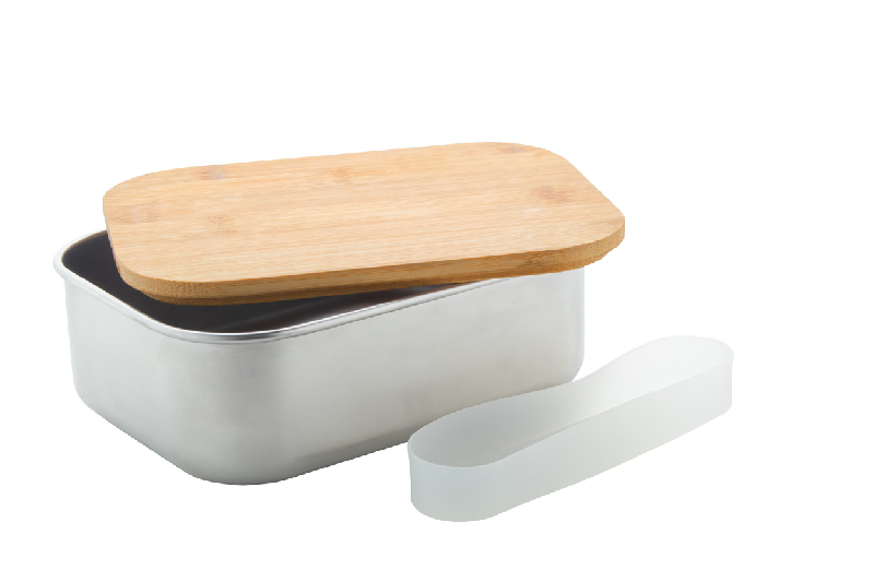 Lunch box en acier inoxydable - couvercle en bambou naturel - 800 ml - couleur argenté_1