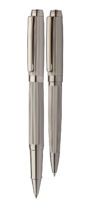 Parure stylos - Stylo bille et roller en métal argenté - Coffret cadeau André Philippe_1