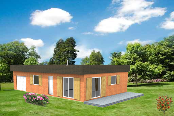 Maison à ossature en bois plain-pied ebène 4 / en kit / surface habitable 96.08 m² / surface brute 111.80 m² / toit plat_0