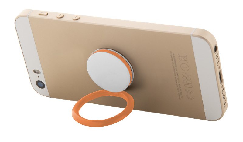 Support pour téléphone portable rond en plastique - base autocollante - couleur orange - poids 3,25 g_1
