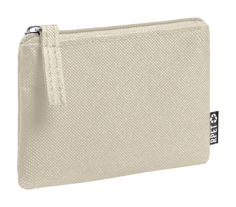 Porte-monnaie zippé en polyester 600D RPET - Labélisé RPET - Couleur beige - Poids 13 gr_1
