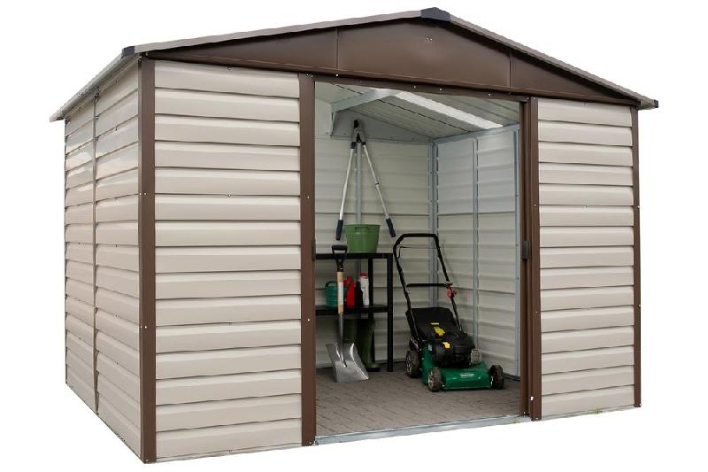 Abri métal 106tbsl - surface 5,97 m² - hauteur 224 cm - gris châtaigne - avec double porte coulissante_1
