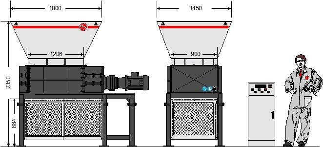 Modèle 80-90s - Broyeur industriel à 4 arbres - Chambre de coupe 900x800 mm - Puissance 44 kW_1