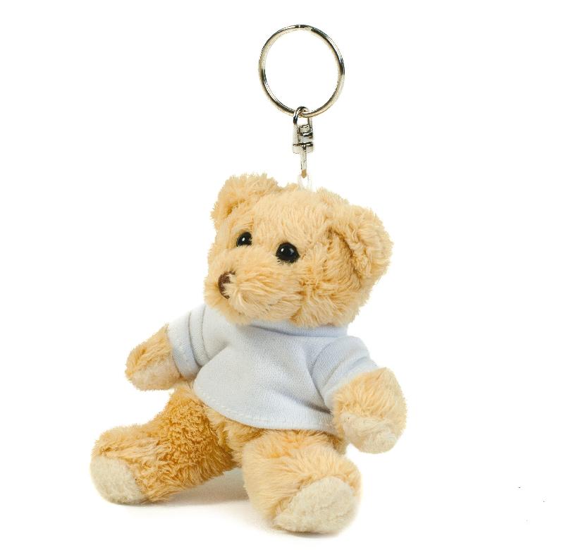 Porte-clé peluche ours Binx - 100% polyester - T-shirt blanc amovible - Réf: MM23_1