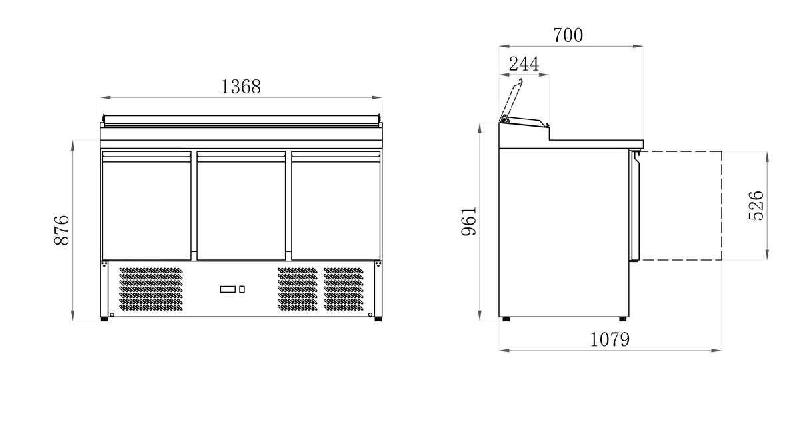 Saladette 392 l 3 portes 8 bacs gn 1/6 int/ext inox série star AFI_1