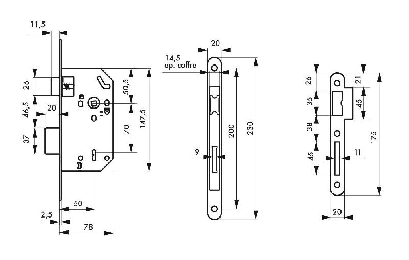 Serrure à encastrer Monomax NF - porte intérieure - têtière acier nickelé - 2 tours - carré 7 mm - Thirard_1