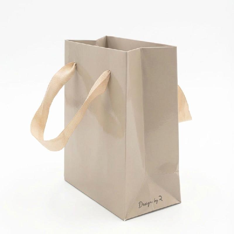 Sac Luxe beige moiré poignées ruban 11x6x14cm - par 12_1