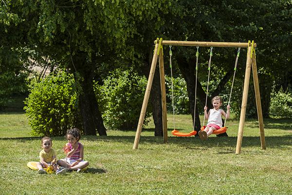 Portique bois Natura Cherry - 1,90 m avec 2 agrès - Balançoires ajustables_1