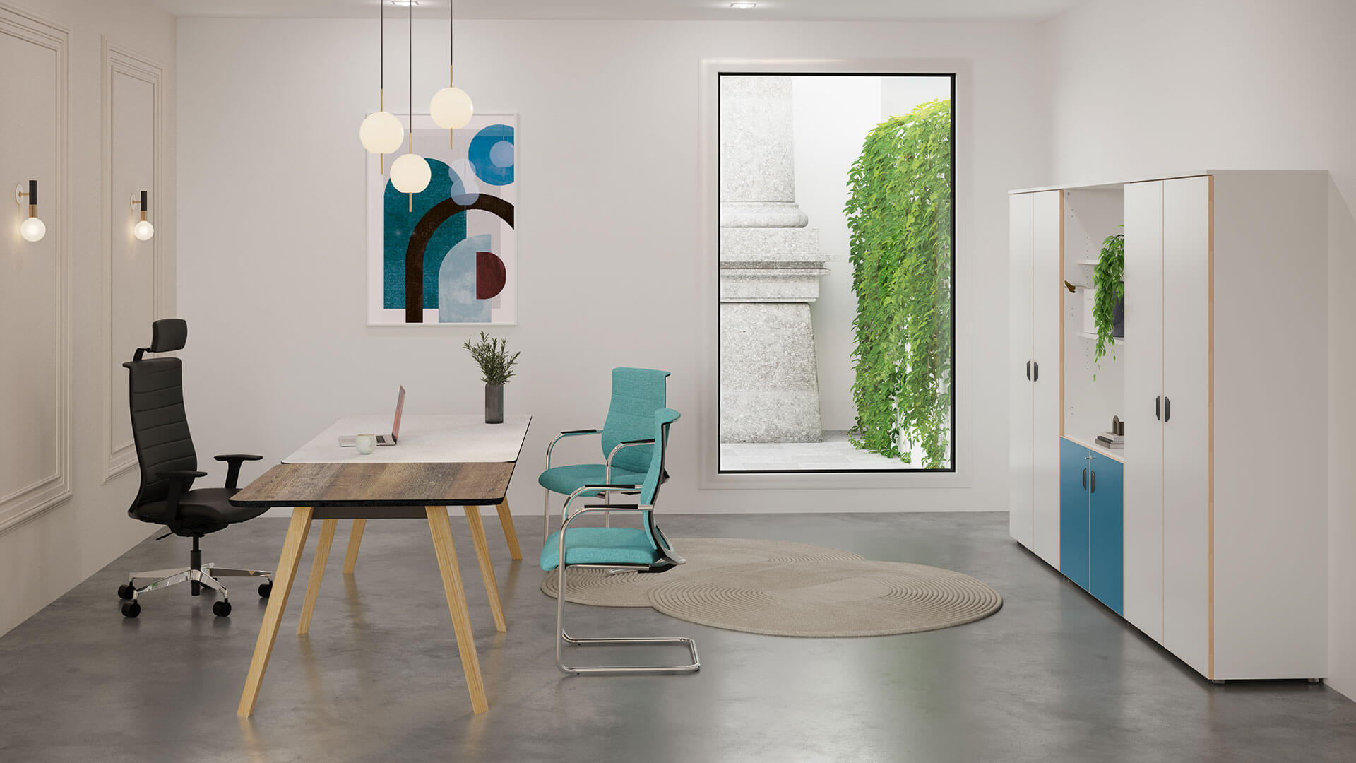 Armoire à portes battantes - 2 portes verre dépoli + 2 portes basses - Altitude - 193 cm de haut, 100 cm de large_1