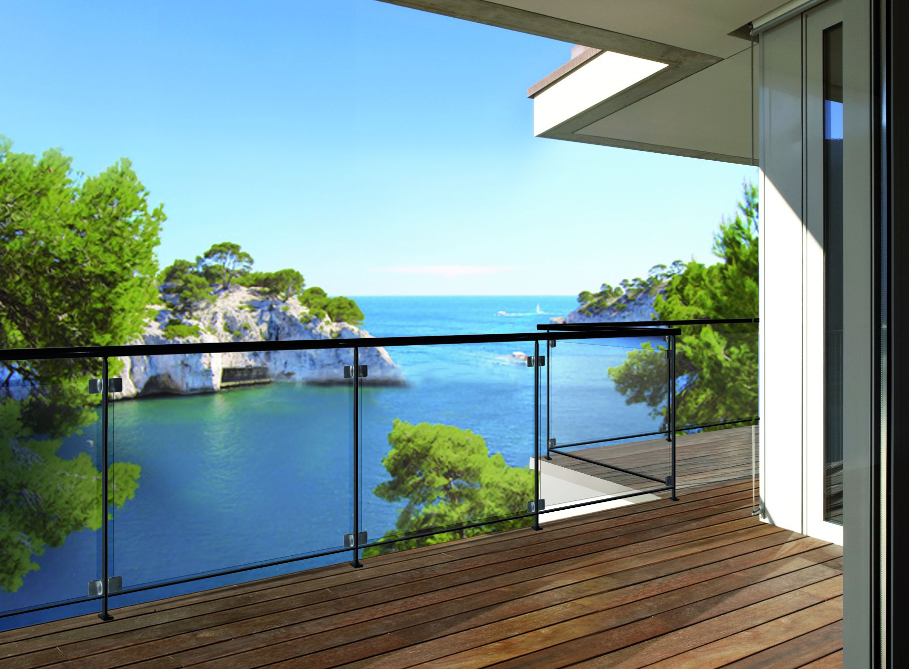 Balcon et rampe vision - Main courante diamètre 42 - Verre 44/2 bords polis - Pince à verre inox 316_0