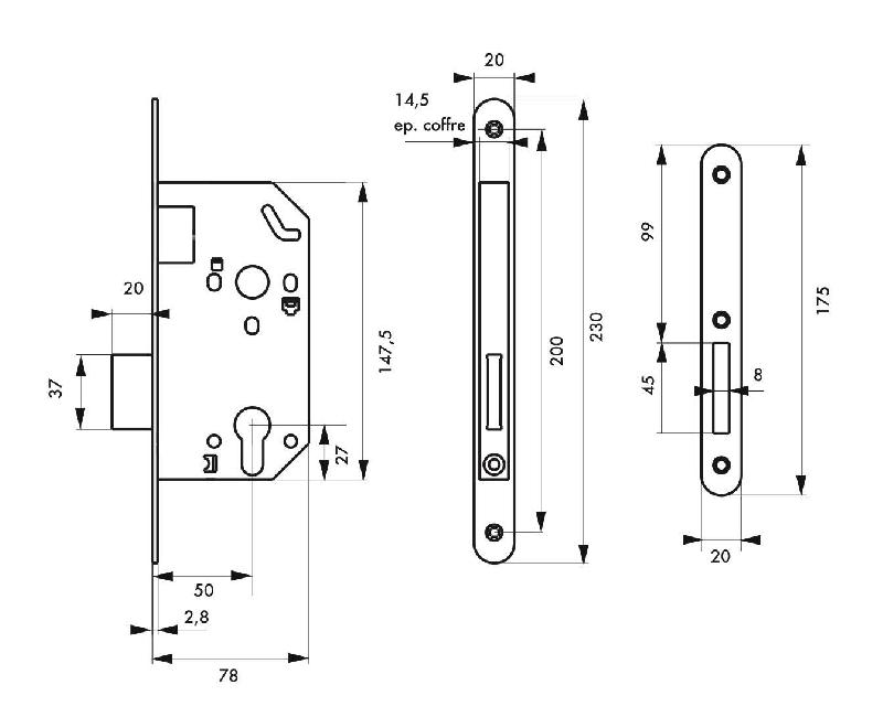 Serrure encastrable pour porte d'intérieur - Unimax NF - Têtère nickelée - Marque Thirard_1