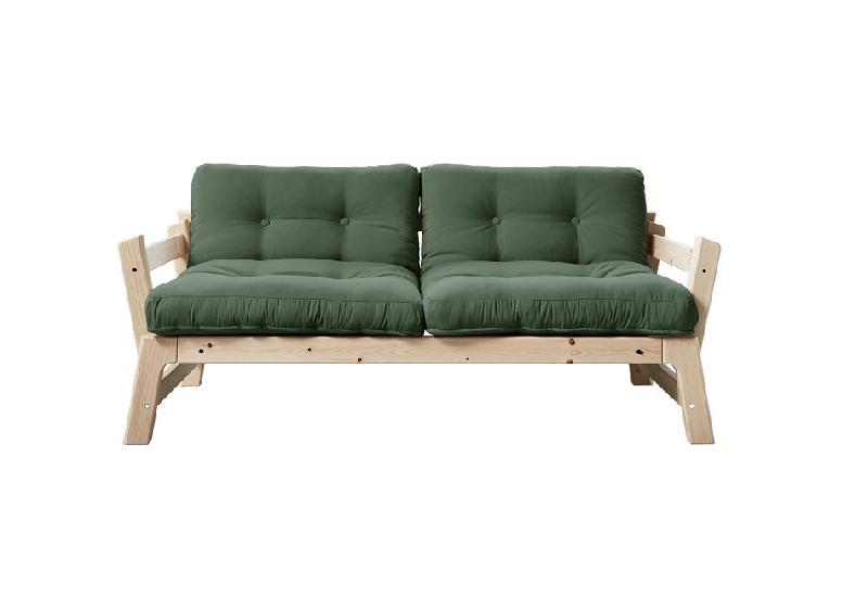 Banquette convertible futon STEP en pin massif - Coloris vert olive - Couchage 70x200 cm_1