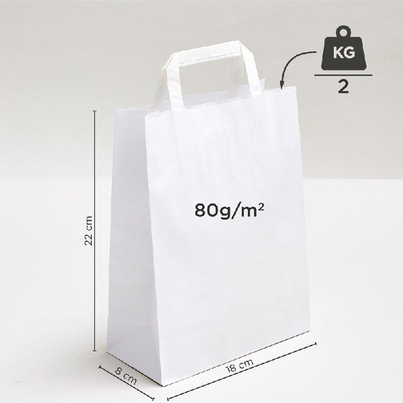 Sac kraft poignées plates blanc 18x8x22cm - par 50_1