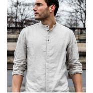 Chavi Warm Grey - Veste de cuisine contemporaine pour homme - Lin de haute qualité - Manches longues retroussables_1