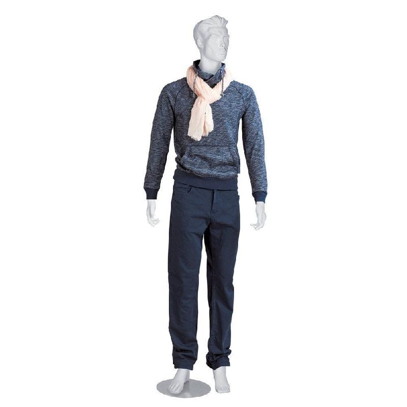 Mannequin homme tête sculptée - Blanc - Fibre de verre - Avec socle et tige de fixation_1